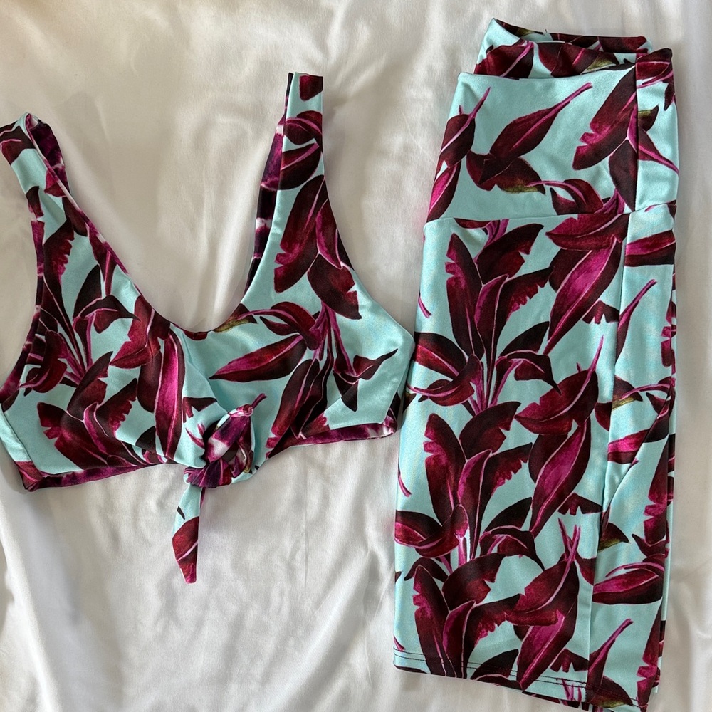 Floral Set in Teal and Burgundy